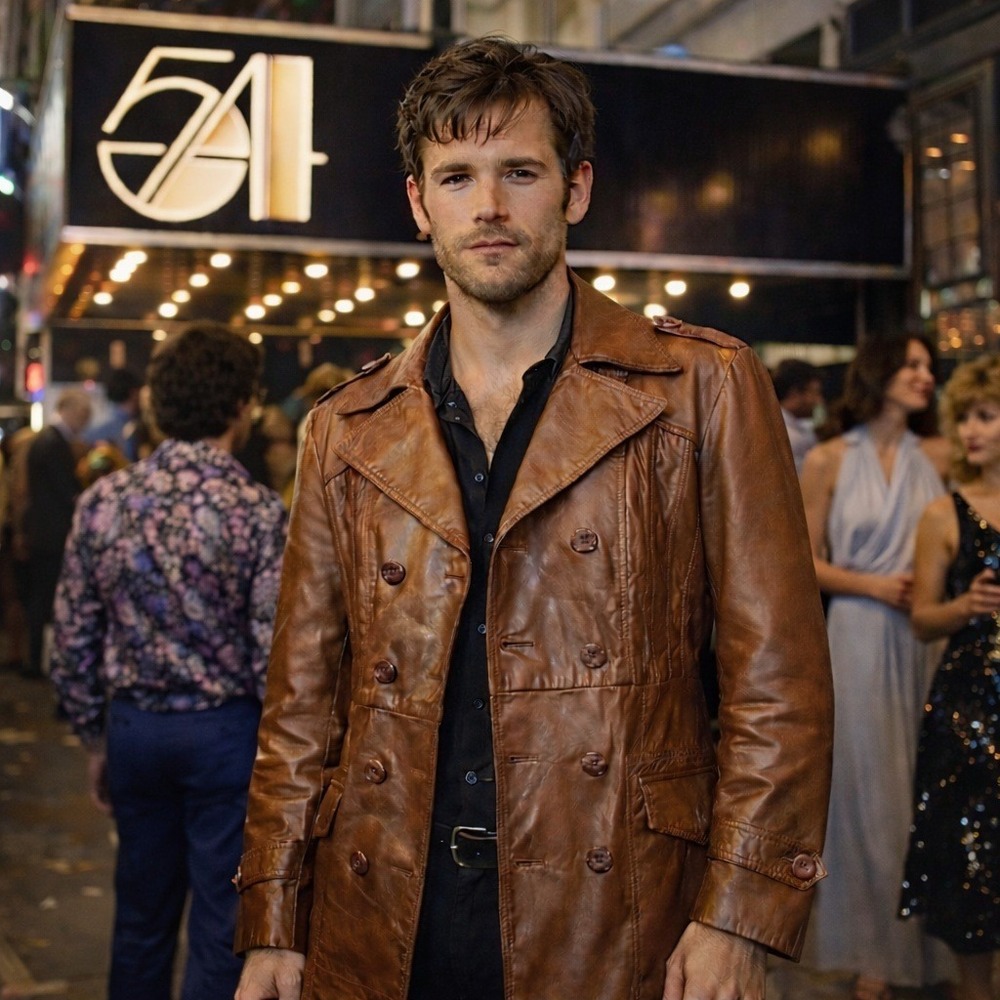 Vintage 1970s Raffaelo Leather‎ Trench Coat | Size Med | Brown Disco Style